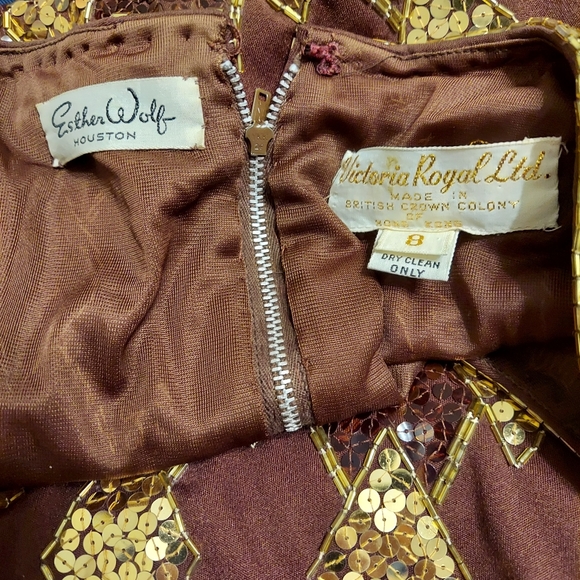 VTG Victoria Royal Ltd Sequin Brown Gold Top Sz 6 - Picture 5 of 5